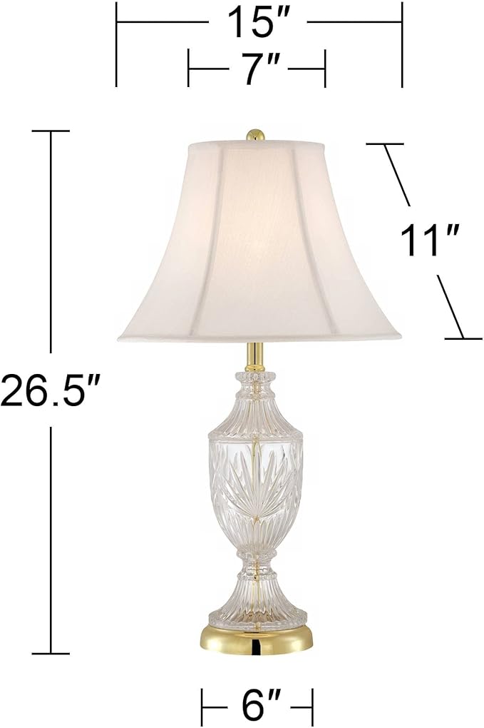 Regency Hill Traditional Style 3-Way Table Lamp with Table Top Dimmer 26.5" High Cut Glass Urn Brass Metal Cream Fabric Empire Shade Decor for Living Room Bedroom House Bedside Nightstand Home