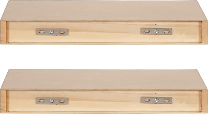 Kate and Laurel Havlock Modern Natural Floating Shelves; Set of 2; 18 x 8; Natural Wood; Mid-Century Bathroom and Kitchen Shelves for Storage and Display Decor