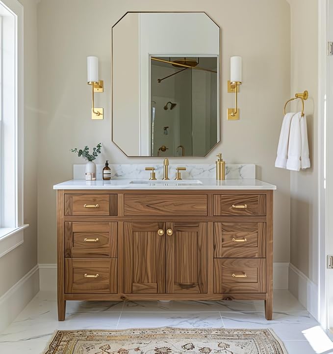ANDY STAR Gold Octagon Bathroom Mirror, 30x40 Inch Stainless Steel Metal Frame, Anti-Rust, Shatterproof HD Glass, Wall Mounted for Bathroom, Bedroom, Living Room