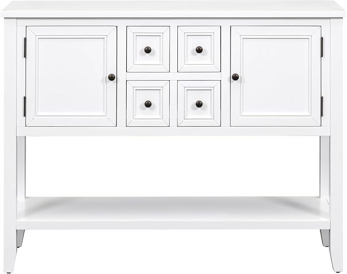 Merax Wood Narrow Kitchen Sideboard Cabinet with Door for Entryway, Farmhouse Console Table Sofa Table with Storage Drawers and Shelf for Living Room Dining Room, White