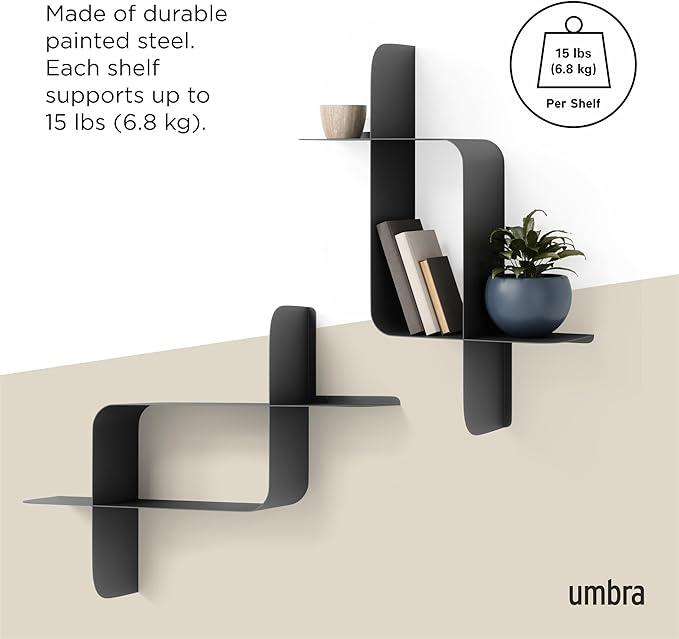Umbra Montage Floating Wall Shelf, Metal, Set of 2, Black