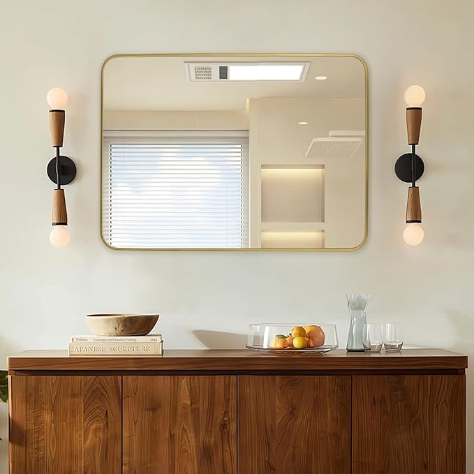 Gold Wall Mirror for Bathroom 30X36 Inch Stainless Steel Metal Frame Bathroom Vanity Mirror Rounded Rectangle Mirror Rustproof for Entryway, Living Room Hangs Vertically or Horizontally