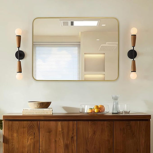 Gold Wall Mirror for Bathroom 30X36 Inch Stainless Steel Metal Frame Bathroom Vanity Mirror Rounded Rectangle Mirror Rustproof for Entryway, Living Room Hangs Vertically or Horizontally