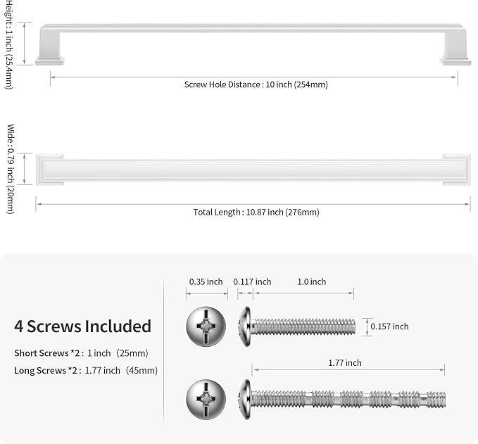 Lardmon 10 Pack 10 Inch(254mm) Hole Center Matte White Modern Cabinet Pulls Kitchen Cabinet Handles Kitchen Cabinet Hardware Timeless Drawer Pulls for Dresser Cupboard Wardrobe, Matte White(10x10)