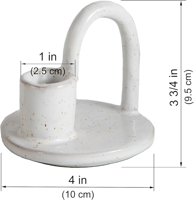 Candle Holder, Ceramic Candle Holder, Christamas Candlestick Holder, for Taper Candles, Vintage Home Decor - White Taper Holder with Handle and Spots - Rustic Style