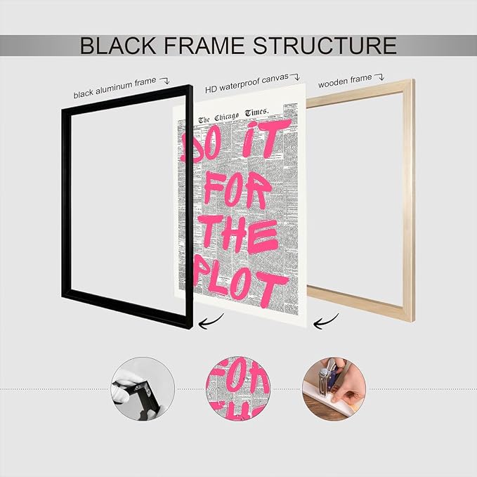 Do It Foe The Plot Wall Art Retro Newspaper Pink Font Canvas Poster Positive Affirming Quote Minimalist Prints Painting For Home Bedroom Dorm Wall Decor Aesthetics 24x36in Wrapped Canvas