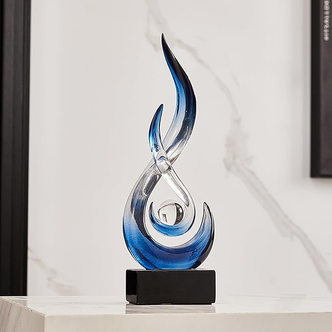 Blue Decor Modern Flame Statue Decorations for Living Room, 11.8" H Clear Sculptures Home Décor Accents, Abstract Art Resin Sandstone Sculpture for Shelf Dining Room Office Coffee Table Centerpiece