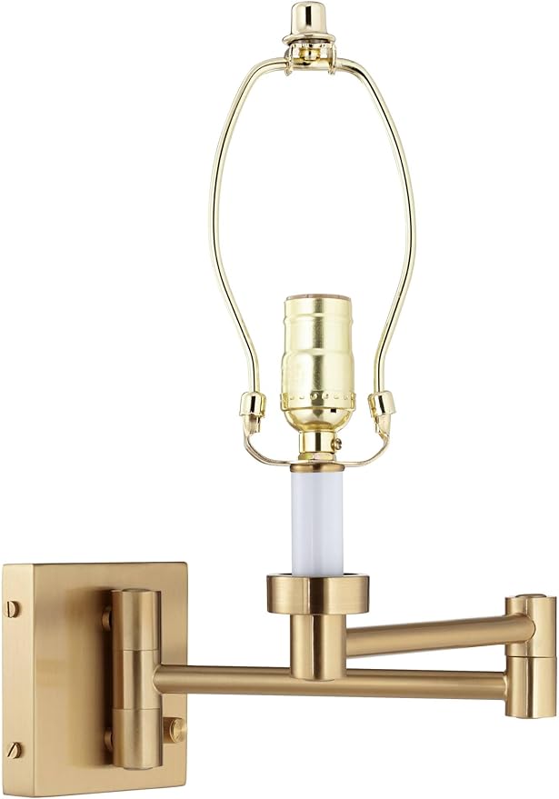 Barnes and Ivy Alta Indoor Swing Arm Wall Mounted Lamp Base with Cord Warm Antique Brass Dimmable Plug-in Light Fixture for Bedroom Bedside House Reading Living Room Home Hallway Dining
