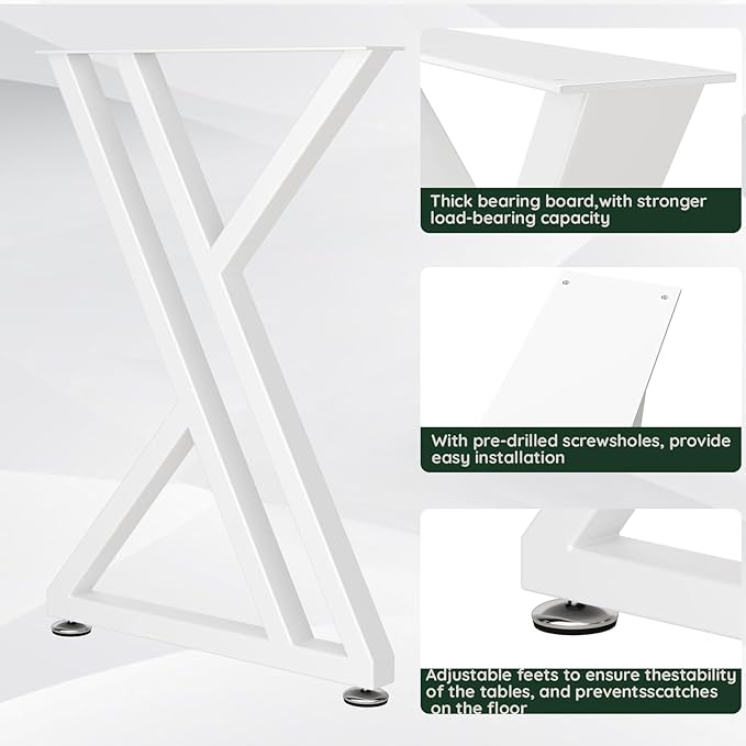 Metal Table Legs 28" H x 20" W Furniture Desk Bench Dining Table Legs with Adjustable Feet Z Shape Heavy Duty Desk Base Set of 2 Silvery