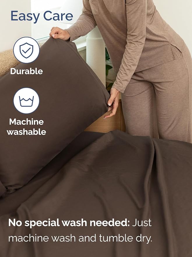 Extra Deep Split King Sheet Set - 7 Piece Breathable and Cooling Sheets - Hotel Luxury Bedding for Women, Men, Kids & Teens - Easy Secure Fit - Soft, Wrinkle Free & Comfy - Extra Deep Pockets - Brown
