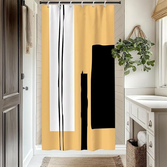 Abstract Geometric Shower Curtain for Bathroom Modern Minimalist Neutral Bathroom Decor Set Black and Tan Bathtub Curtains for Hotel Machine Washable Waterproof Polyester Fabric with Hooks 36x72 Inch