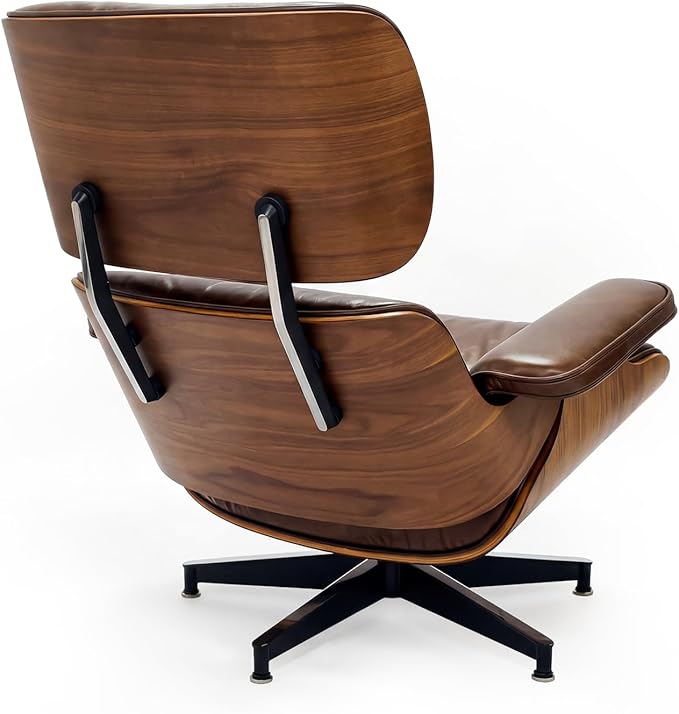 Top Grain Leather, Mid Century Chaise Lounge Chair and Ottoman, Reading Chair, Leather Accent Chair, Modern Chair, Classic Design, for Living Room Lounge Office,Retro Aged Leather, Walnut,Heightening