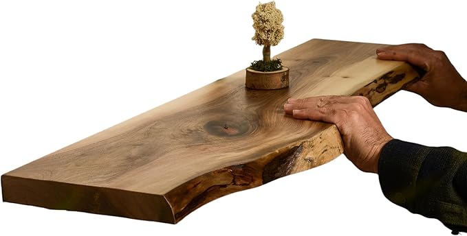 EccaShelf Rustic Live Edge Floating Shelves for Wall, Solid Wood Floating Shelf for Room, Natural Wood Wall Shelves for Bathroom, Floating Real Walnut Wood Shelf (37'' x 8'')