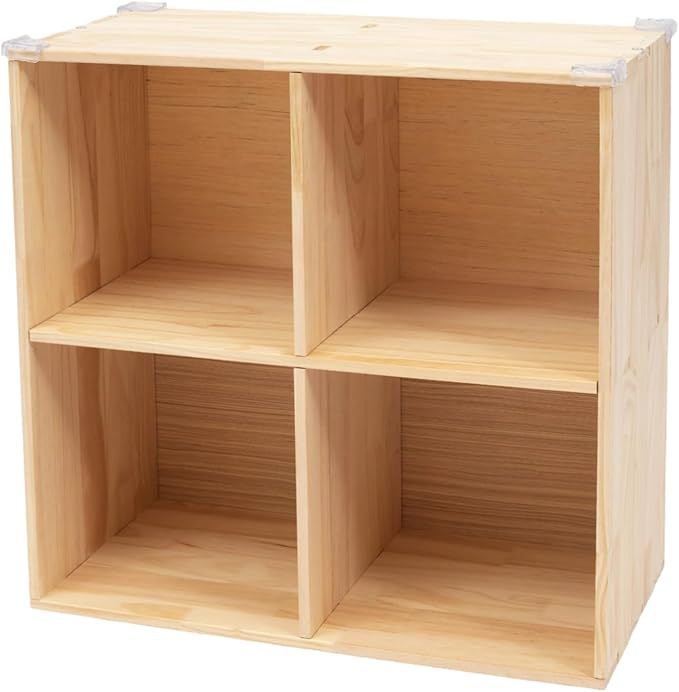 4-Cube Pine Wood Storage Organizer, Solid Wooden Bookshelf with Back Panel, 11in Shelf Opening Bookcase, Freestanding for Living Room, Bedroom, Office (23.6 x 11.8 x 23.6in)