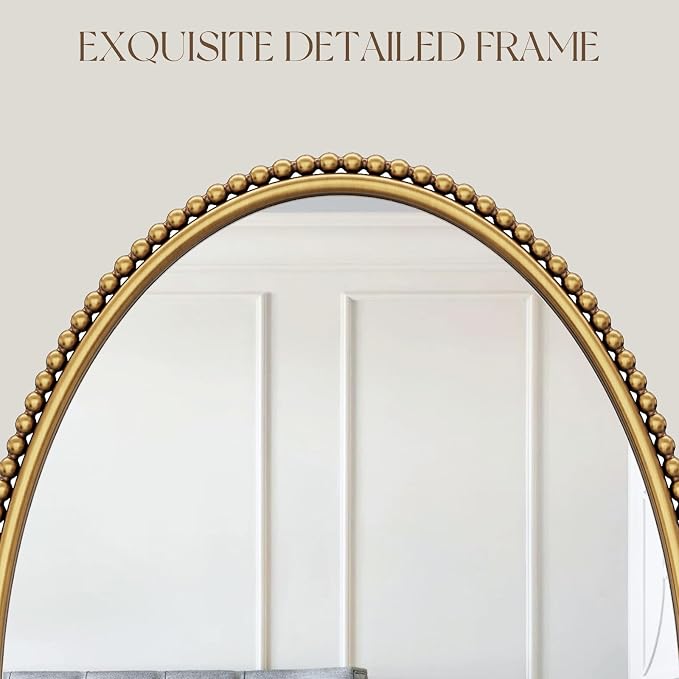 Uniclinens Gold Oval Beaded Mirror Decor - Large Decorative Vintage Oval Mirror for Wall Decor 24"X36" with Metal Frame, Ideal for Entryway, Fireplace, Living Room, Hallway, Bathroom