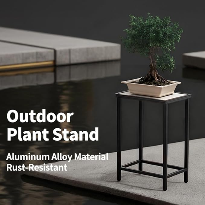 Tall Plant Stand Indoor, Modern Black Aluminum Alloy Plant Shelf, Corner Flower Pot Holder Organizer for Living Room, Balcony, Patio, Garden (L15.8 x W23.6 x H19.7 inch)