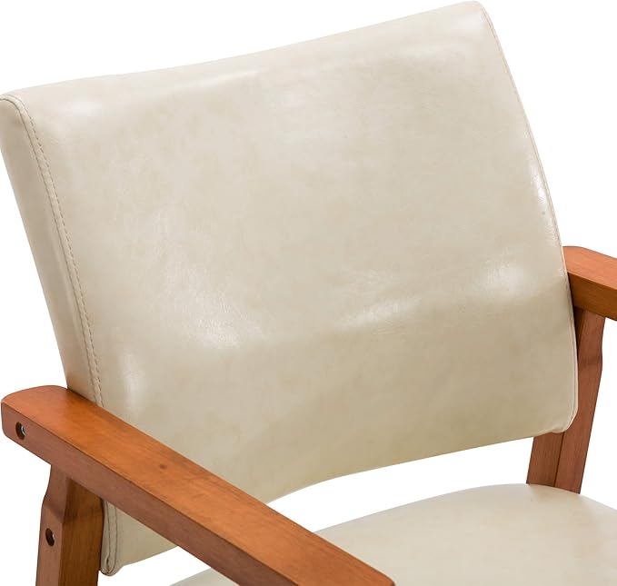 NOBPEINT Mid-Century Dining Side Chair with Faux Leather Seat in Tan, Arm Chair in Walnut,Set of 2