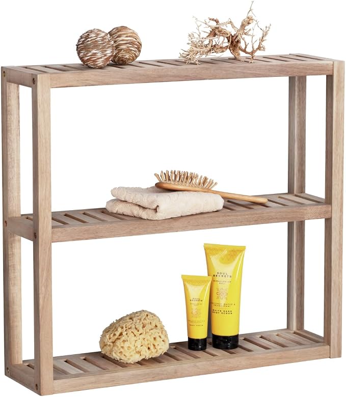 Wenko Acina Wall-Mounted Shelving Unit with 3 Trays, FSC Wood Shelves, 60 x 15 x 54 cm