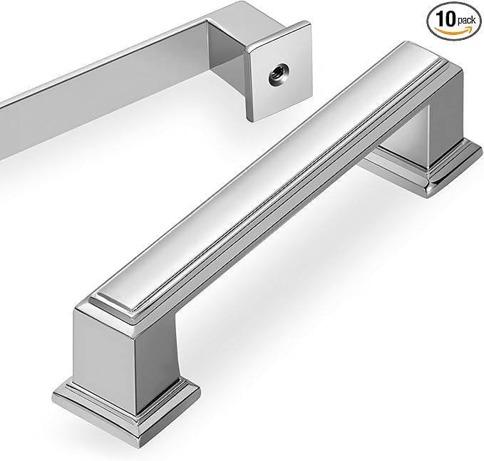 Lardmon 10 Pack 3.75 Inch(96mm) Hole Center Polished Chrome Modern Cabinet Pulls Kitchen Cabinet Handles Kitchen Cabinet Hardware Timeless Drawer Pulls for Dresser Cupboard Wardrobe, Chrome(3.75x10)