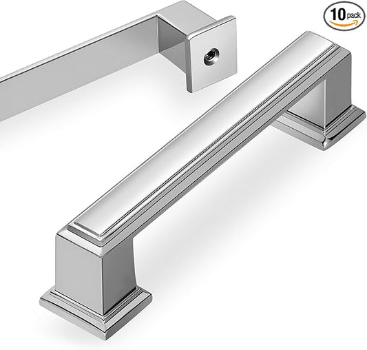 Lardmon 10 Pack 3.75 Inch(96mm) Hole Center Polished Chrome Modern Cabinet Pulls Kitchen Cabinet Handles Kitchen Cabinet Hardware Timeless Drawer Pulls for Dresser Cupboard Wardrobe, Chrome(3.75x10)