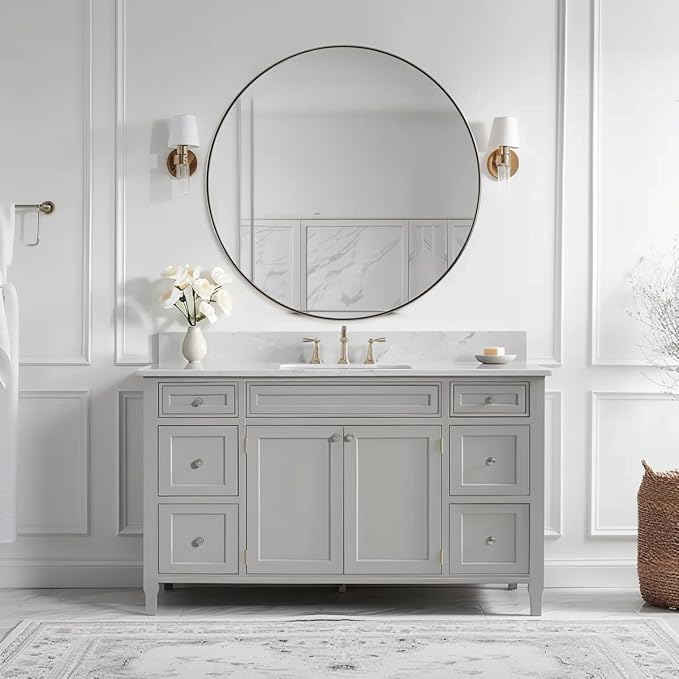 ANDY STAR 30" Round Brushed Nickel Bathroom Mirror, Silver Wall Mirror for Bathroom，Metal Round Circle Mirror for Wall, Bathroom (Premium Stainless Steel Frame)
