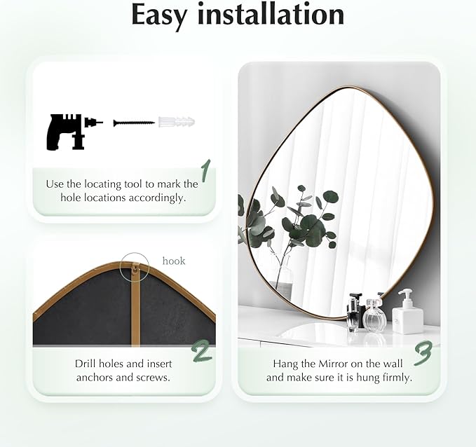 Asymmetrical Wall Mirror Matel Brass Framed Wall Mirror for Living Room Bedroom Bathroom Entryway Wall Decor 32.0" L x 31.5" W ELE-002G