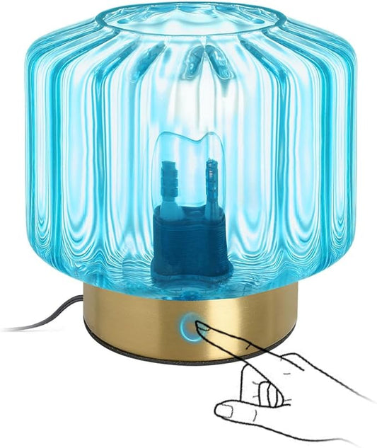 Mid Century Modern Table lamp Small Table Lamps with Touch Metal Base and Blue Glass Shade Vintage Gold Desk lamp nightstand lamp Bedside Table lamp for Bedroom Living Room Office