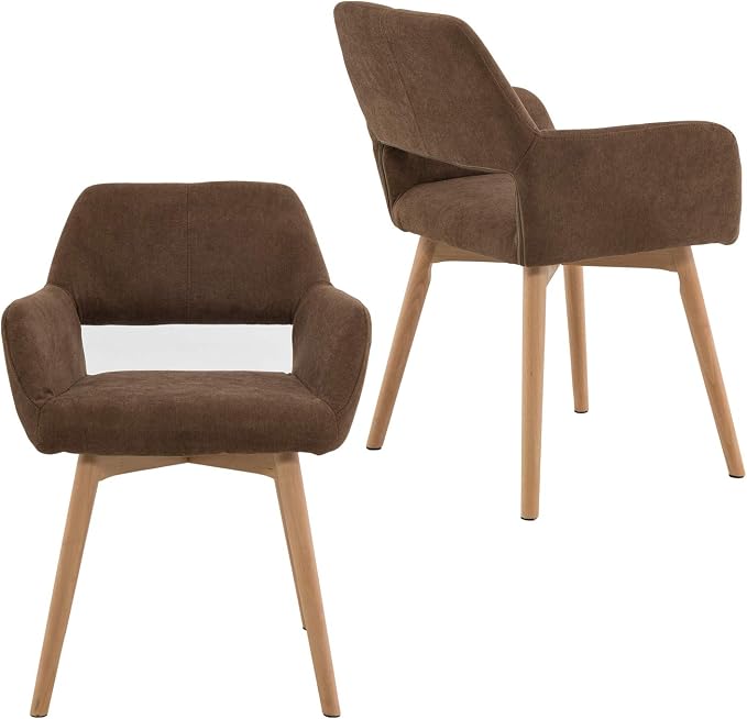 Desk Chair No Wheels Vanity Chair Comfy Accent Chair for Living Dining Room Bedroom Home Office Mid Century Modern Upholstered Armchair Sofa Chair (Brown, 1)