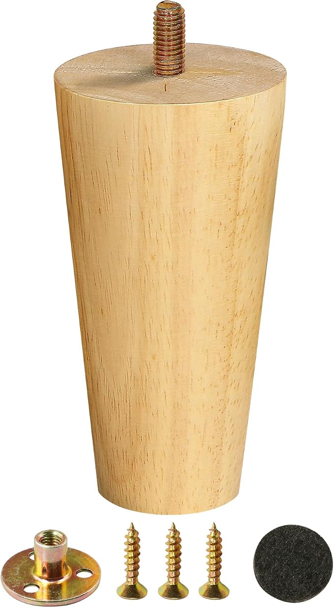 FoDau770 Rubber Wood Furniture Legs 7 Inches, 5/16" UNC Straight Tapered Wood Feet Mid Century Sofa Legs, Wooden Furniture Feet Replacement Parts for Cabinet Couch Dresser Chair Ottoman Table