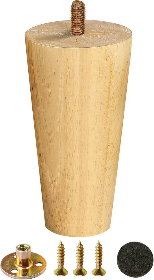 FoDau770 Rubber Wood Furniture Legs 7 Inches, 5/16" UNC Straight Tapered Wood Feet Mid Century Sofa Legs, Wooden Furniture Feet Replacement Parts for Cabinet Couch Dresser Chair Ottoman Table