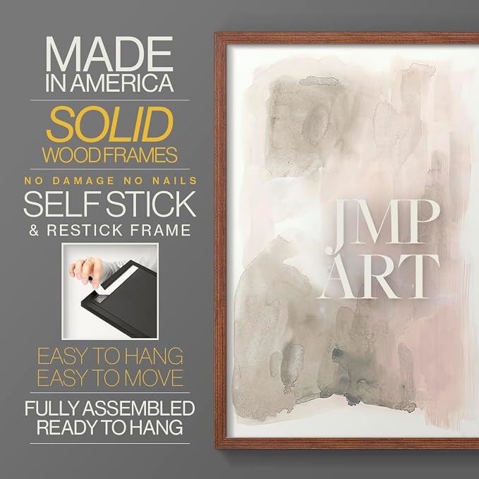 Renditions Gallery Set of 2 Peel & Stick Framed Prints, Watercolor Abstract Wall Art, Nude Color Neutral Aesthetic Wall Decor, Re-Stickable - Ready to Hang - 11"x14" - Walnut Frame LT588