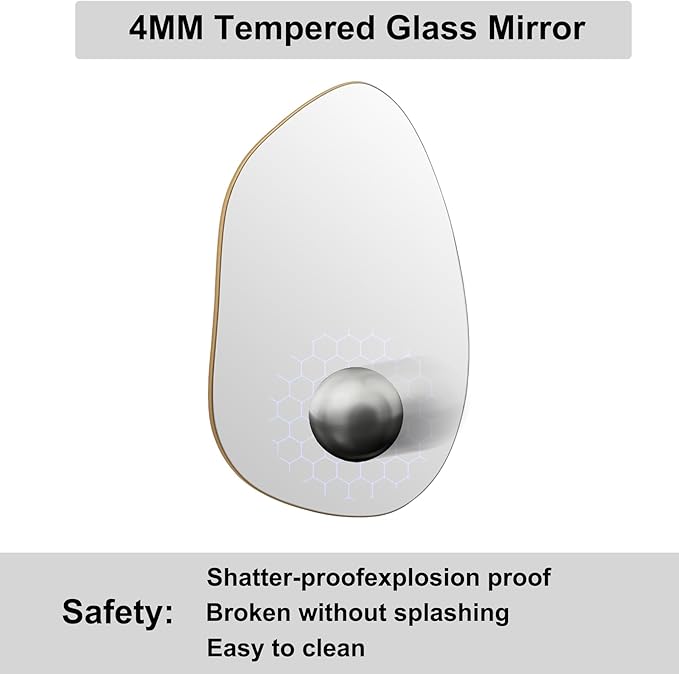 Irregular Wall Mirror Asymmetrical Mirror, Gold Mirror for Bathroom Living Room Entryway Bedroom, Decorative Modern Mirror, Tempered Glass, Shatterproof, Hangs Horizontally or Vertically (32" x 24")