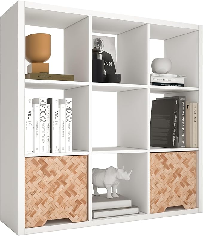 Endearing Limons【2026 Wooden Thick Border 9 Cube Shelf Storage Organizer with Anti-Tipping Kits + Reversible Open Back Bookcase (11 x 11 Unit Cell White)