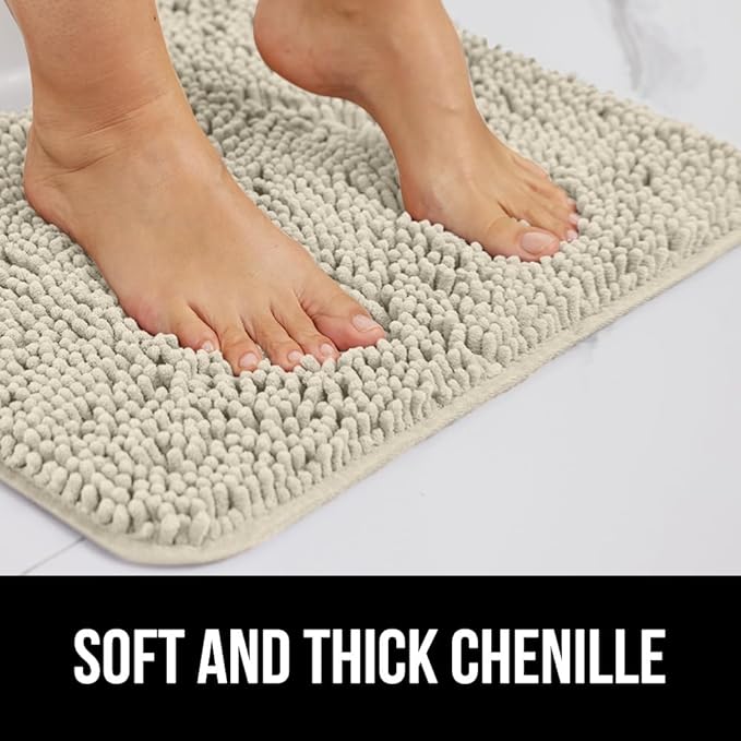 GORILLA GRIP Bath Rug Mat, Thick Soft Absorbent Chenille, Quick Dry Microfiber Mats, Rubber Backing Washable Shower Floor Rugs, US Designed Bathroom Bathmat Home Decor 24x17, Dusty Cloud