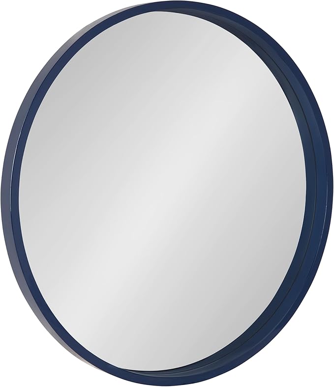 Kate and Laurel Travis Round Wood Wall Mirror, 25.6" Diameter, Navy Blue, Modern Wall Décor Accent