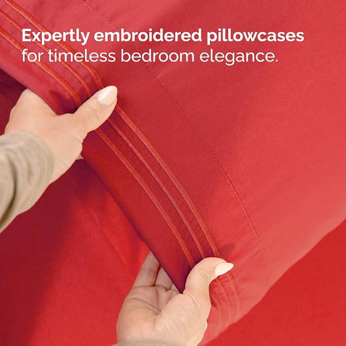 Flex Top Split Head King 4 Piece Sheet Set - Ultra-Soft, Breathable & Cooling Bed Sheets Set - Hotel Luxury Bedding for Women & Men with Deep Pockets - Wrinkle Free & Fade Resistant - Oeko-Tex - Red