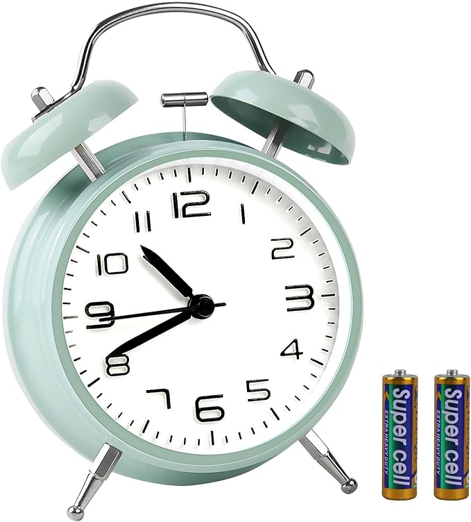 pxy Loud Alarm Clock for Heavy Sleepers 3D Dial Battery Operated (Battery Include), 4" Super Silent Analog Alarm Clock for Kids with Night Light PT260 Silver OrangePT505 Green White