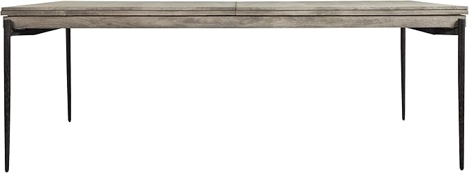 Hekman Furniture Rectangle Dining Table Gray Finish, Natural Mango Wood Spacious Workspace Top Extendable Design, Forged Iron Base & Frame Modern Dining Room Furniture Best for Home Decor