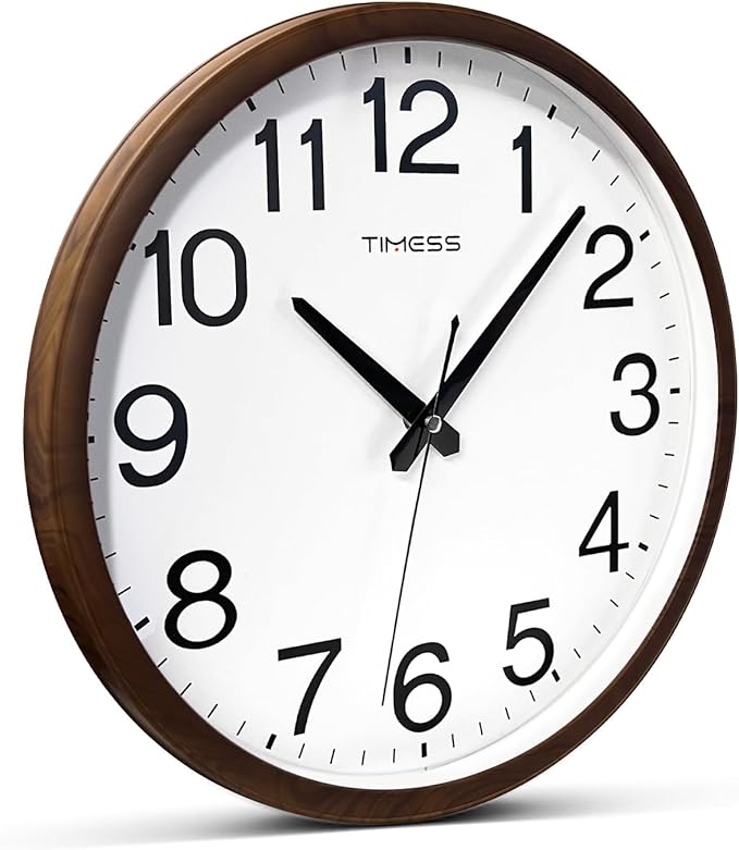 TIMESS Wall Clock, Classic Wood Style Finish, 18 Inch Non-Ticking Silent Battery Operated Analog Clock, Ideal Retro Decor for Home, Bedroom, Living Room, Kitchen, Bathroom, Office(Wood Brown)