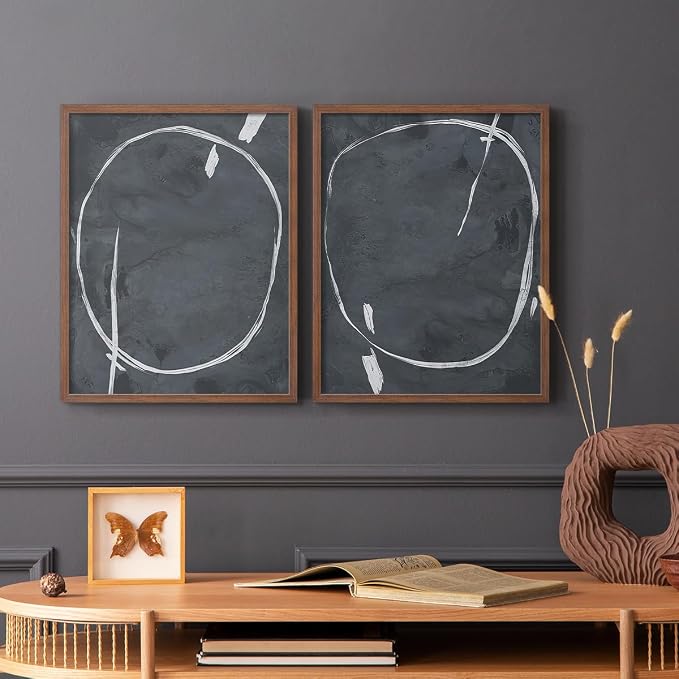 Renditions Gallery Set of 2 Peel & Stick Framed Prints, Abstract Wall Art, Circular Momentum Design Wall Decor, Re-Stickable - Ready to Hang - 8"x10" - Walnut Frame LT588