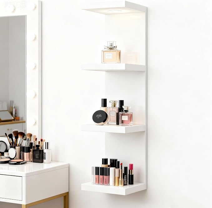 4 Tier Wall Shelf Unit White Floating Shelves with LED Lights,Lack Wall Shelf,Versatile Floating Shelves for Home Decor Organizer Books Decor