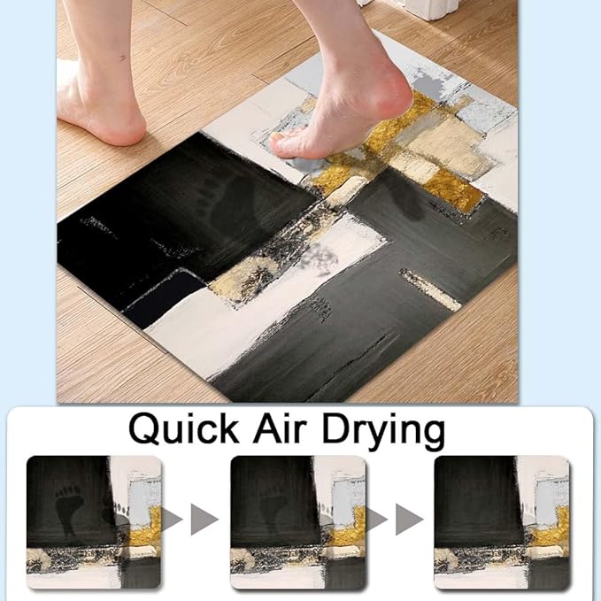 Bath Mat Rug,Abstract modern black gold Non Slip Quick Dry Super Absorbent Thin Bathroom Rugs Fit Under Door-Easy to clean Bathroom Floor Mats-Shower Rug for Shower Sink Bathtub(20" x 31"In)