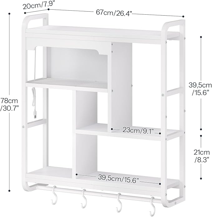 HOOBRO Gaming Floating Shelves with LED Lights, 26.4" LED Wall Mounted Shelf, Modern Corner Shelf 3-Tier Display Rack for Wall Storage, Arched Design, for Kitchen, Living Room, Study, White WT44DBJ01