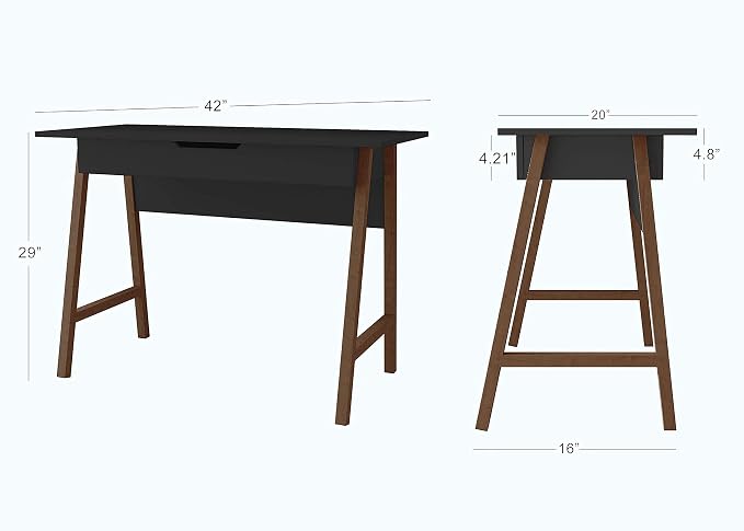 Modern Design Parma Small Desk for Bedroom, Black 42 Inch Writing Desk with Drawer, by Crafts and Comfort