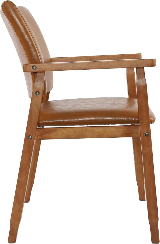 NOBPEINT Mid-Century Dining Side Chair with Faux Leather Seat in Brown, Arm Chair in Walnut
