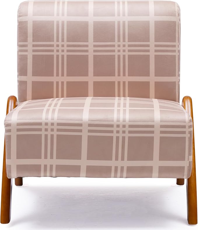 Oversized Accent Chair, upholstered armless mid Century Modern Living Room Chair with Wooden Legs for Bedroom/Office/Cafe, Plaid Camel