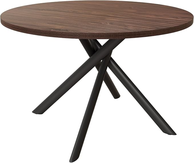 HIPIHOM 45.3 Inch Modern Round Dining Table for 4, Space-Saving Dinette with Carbon Steel Legs for Home Kitchen Apartment(Dark Walnut Table)