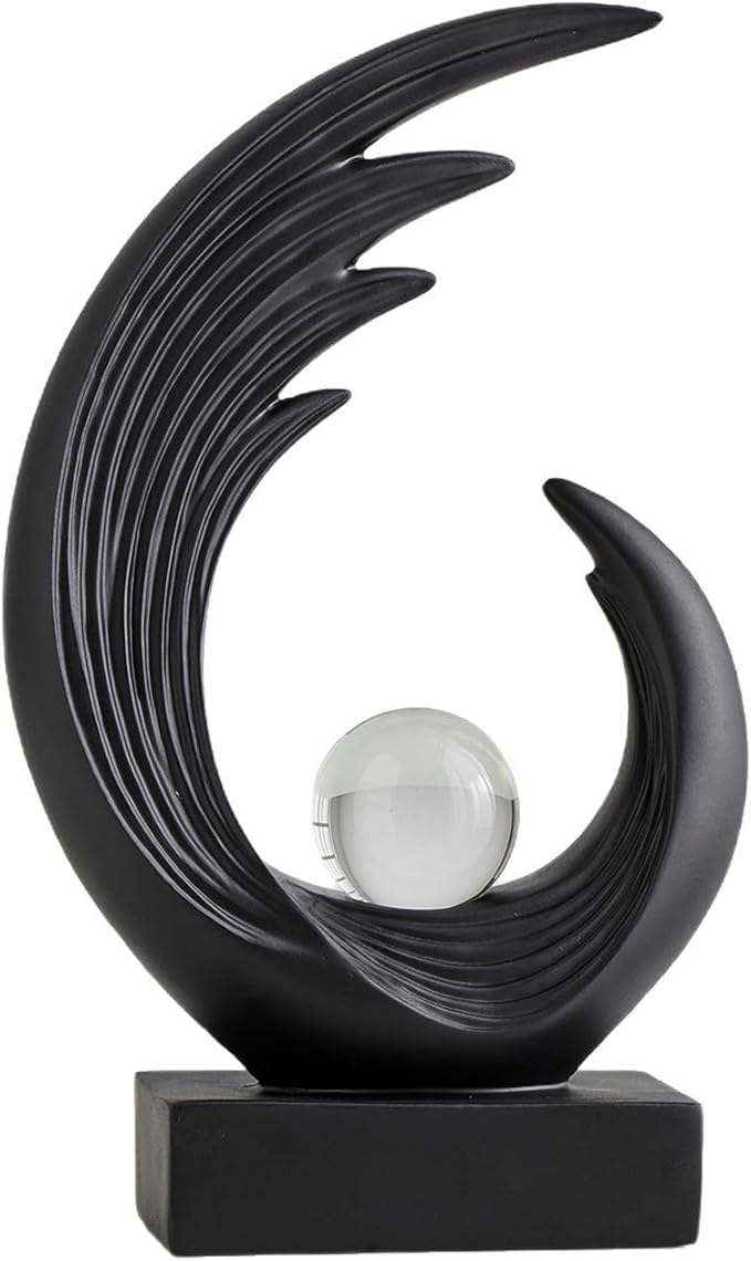 Modern Abstract Art Sculptures, Gold Entryway Table Accents, Black Shelf Decor Accents, Abstract Art Resin Sculpture for Dining Room, Office & Coffee Table – Centerpiece Fireplace Decor (Black)