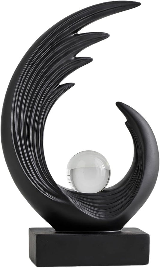 Modern Abstract Art Sculptures, Gold Entryway Table Accents, Black Shelf Decor Accents, Abstract Art Resin Sculpture for Dining Room, Office & Coffee Table – Centerpiece Fireplace Decor (Black)