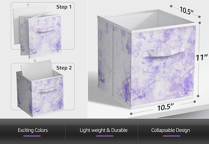Sorbus Collapsible Storage Bins - 11" Sturdy Foldable Fabric Storage Cubes with Handle - 4 Tie-Dye Purple Organization and Storage Baskets for Organizing Pantry, Closet, Nursery, Dorm, Toy Storage
